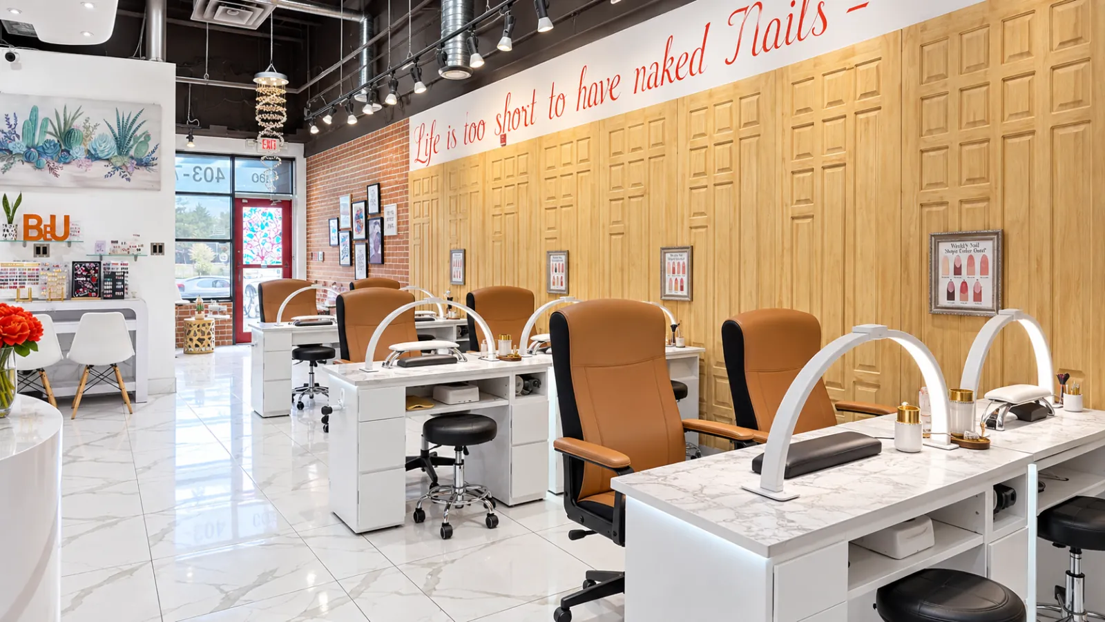 Manicure stations at BeU Nails + Beauty